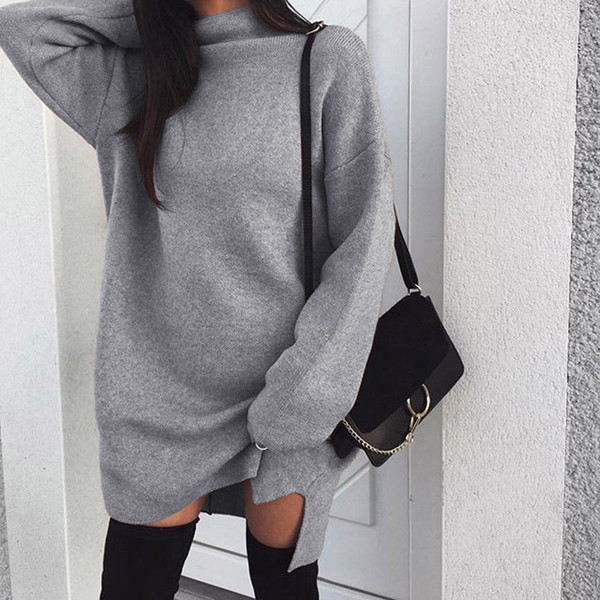 Stílusos női téli ruha magas gallérral, négy színben