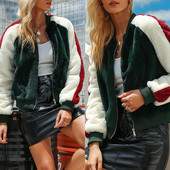 Női plüss kabát O-alakú gallérral, zöld színben