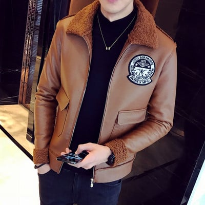 Modern férfi kabát eko bőrből két színben emblémával