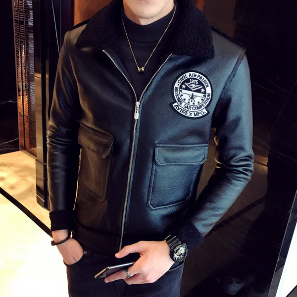 Modern férfi kabát eko bőrből két színben emblémával