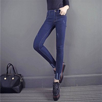 Ежедневни  дамски дънки Slim модел с висока талия в два цвята