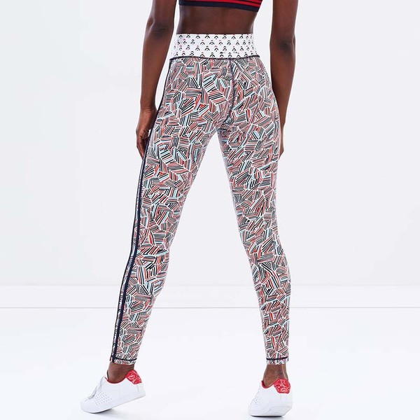 Színes női leggings nyakkendővel és oldalsó szegéllyel