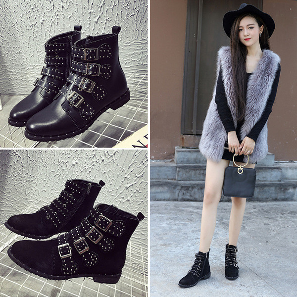 Modern női csizma fém elemekkel fekete színben - két modell