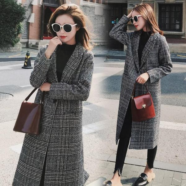 Palton de damă modern în carouri model lung