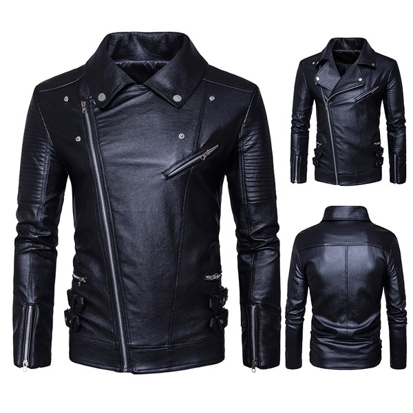 Öko bőrből készült modern férfi kabát oldalrögzítéssel fekete színben