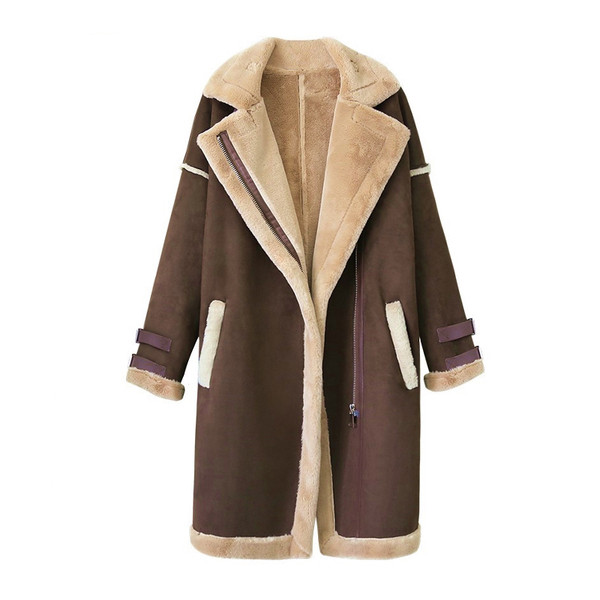 Palton de dama elegant model lung cu captuseala maro moale