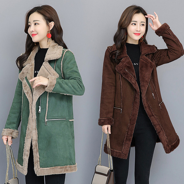 Aktuális női kabát puha béléssel zöld és barna színben