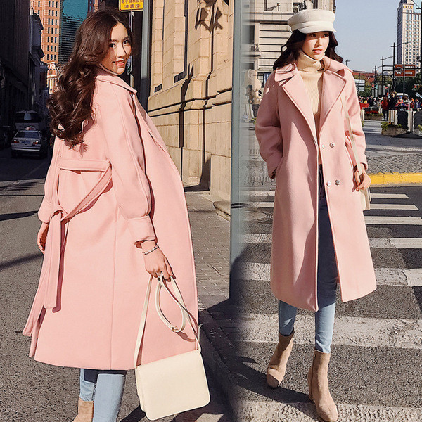 Palton elegant de dama cu guler in forma de V model lung in trei culori