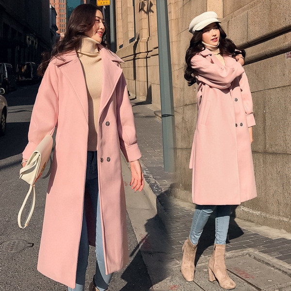 Palton elegant de dama cu guler in forma de V model lung in trei culori