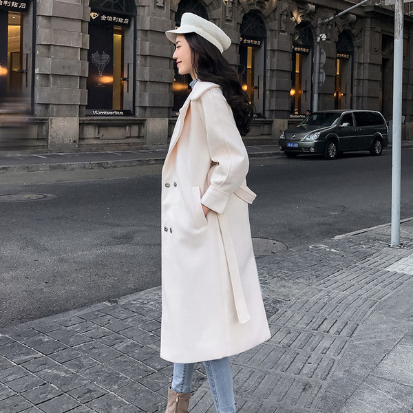 Palton elegant de dama cu guler in forma de V model lung in trei culori