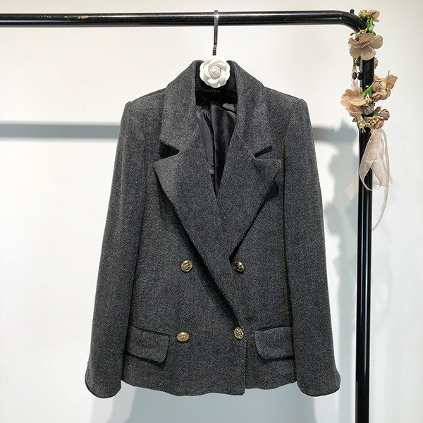 Palton scurt de dama modern de culoare gri