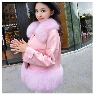 HIT Aktuális női kabát eco bőrből és pehelyszínben kék és rózsaszín színben