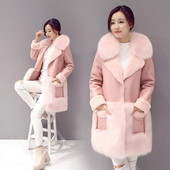 Palton de dama actual cu puf si buzunare in roz