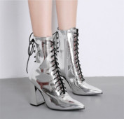 Cizme unice de dama cu grosimea de 10 cm in argintiu si negru