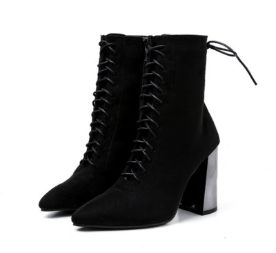 Cizme unice de dama cu grosimea de 10 cm in argintiu si negru