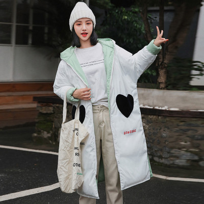 Női hosszú kabát kapucnival és feliratokkal két színben