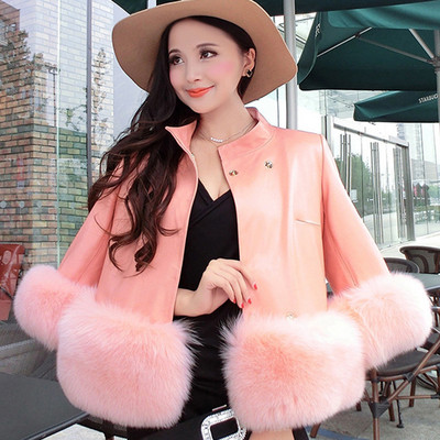 ÚJ Stílusos női kabát eko bőrből és pehelyből fekete, szürke és rózsaszín színekben