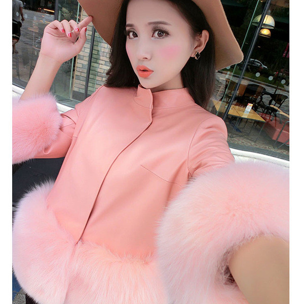 ÚJ Stílusos női kabát eko bőrből és pehelyből fekete, szürke és rózsaszín színekben