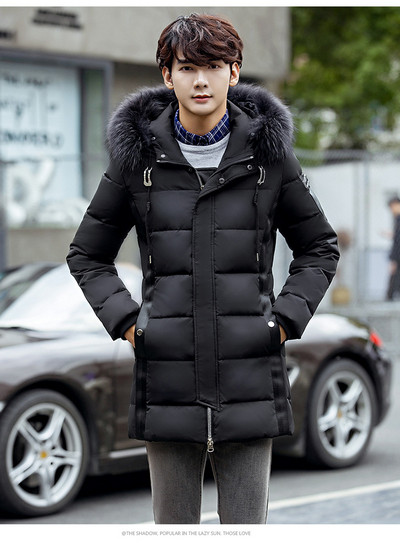 Modern téli férfi kabát pehely kapucnival, négy színben