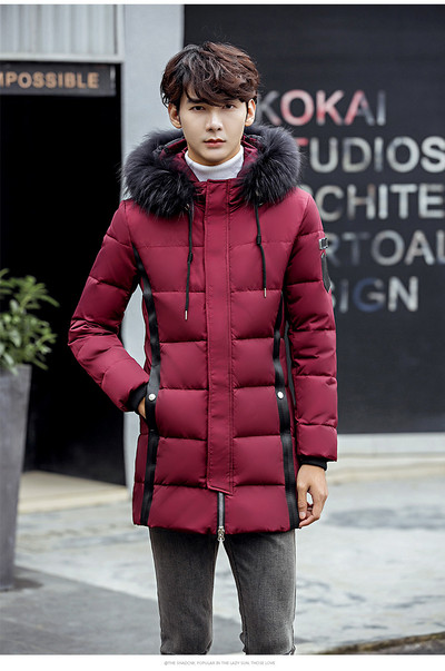 Modern téli férfi kabát pehely kapucnival, négy színben