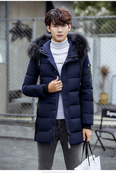 Modern téli férfi kabát pehely kapucnival, négy színben