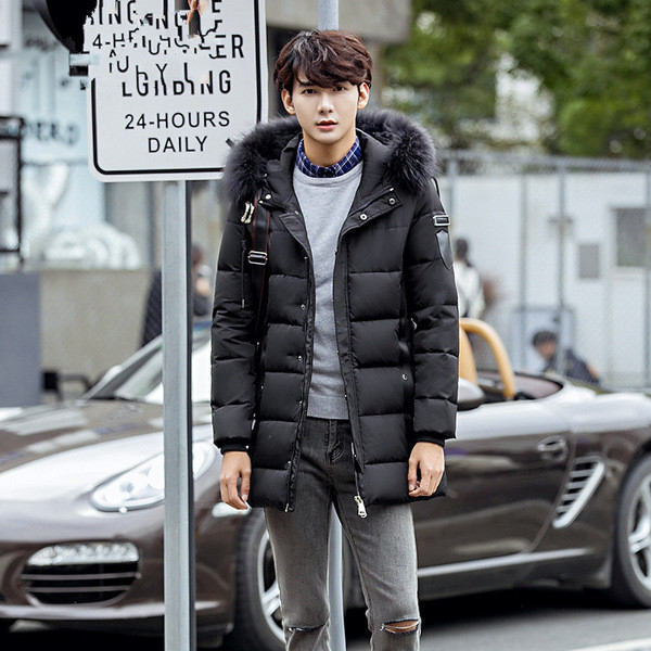 Modern téli férfi kabát pehely kapucnival, négy színben