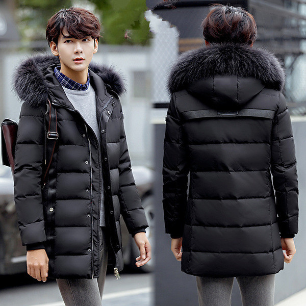 Modern téli férfi kabát pehely kapucnival, négy színben