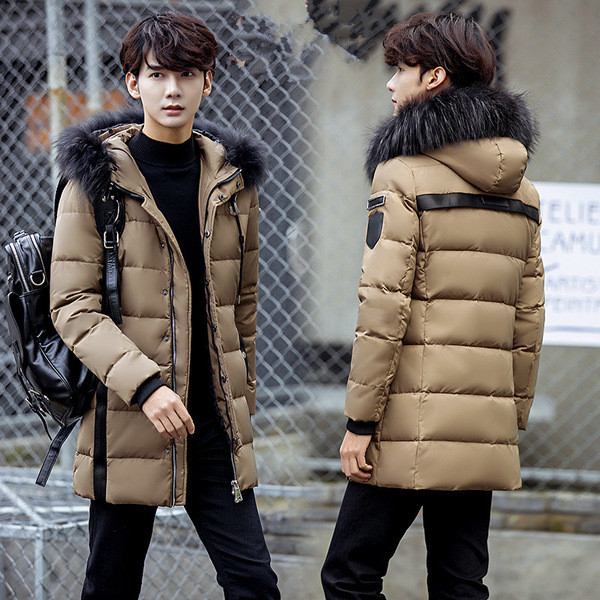 Modern téli férfi kabát pehely kapucnival, négy színben