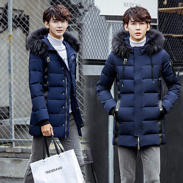 Modern téli férfi kabát pehely kapucnival, négy színben