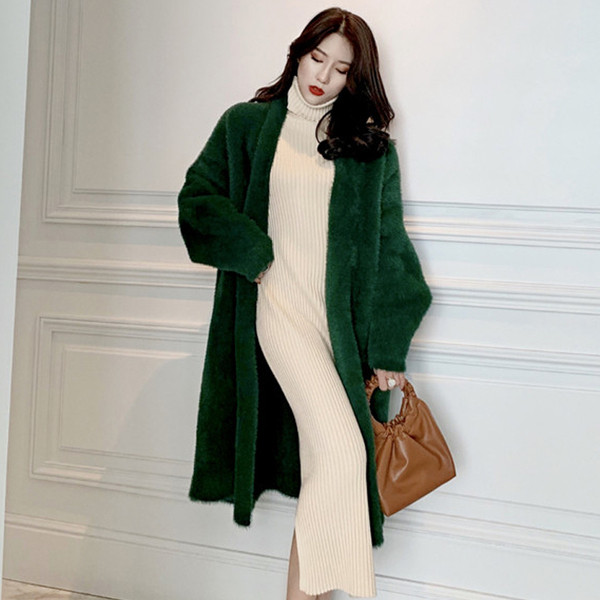 Κυρίες χνουδωτό παλτό σε πράσινο και λευκό