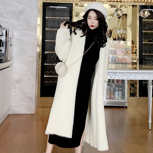 Κυρίες χνουδωτό παλτό σε πράσινο και λευκό