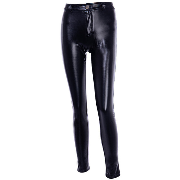 Women`s leggings made of eco leather in black color