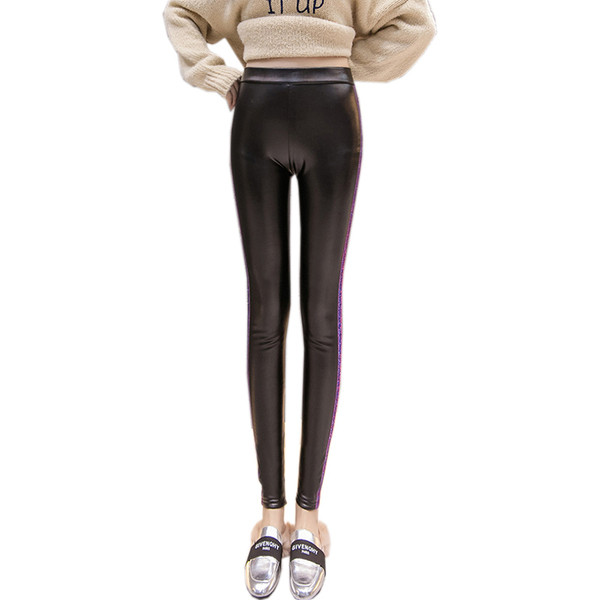 Öko bőrből készült női leggings puha béléssel és fényes szegéllyel három színben