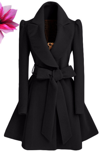 Modern women`s coat cut model with V-shaped collar in three colors