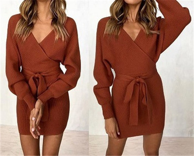 Rochie de dama de iarna cu cravate si spate deschis in mai multe culori