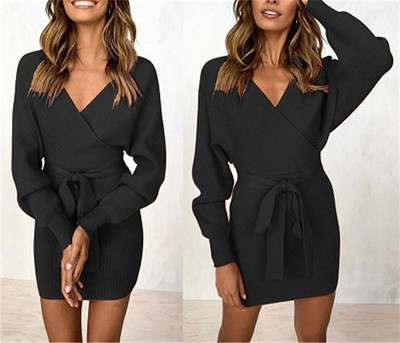 Rochie de dama de iarna cu cravate si spate deschis in mai multe culori