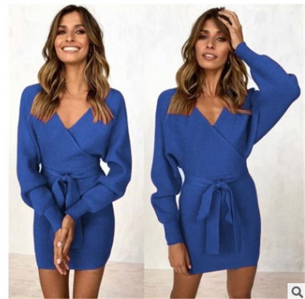 Rochie de dama de iarna cu cravate si spate deschis in mai multe culori