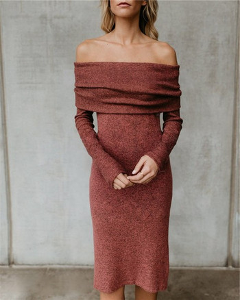 Χειμερινό φόρεμα γυναικών με χαραγμένα μανίκια και σχισμή σε δύο χρώματα