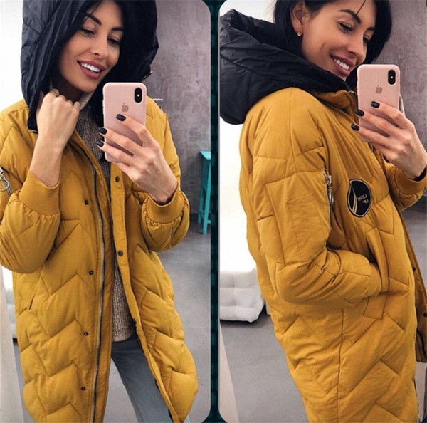 Hosszú női téli kabát kapucnival, négy színben