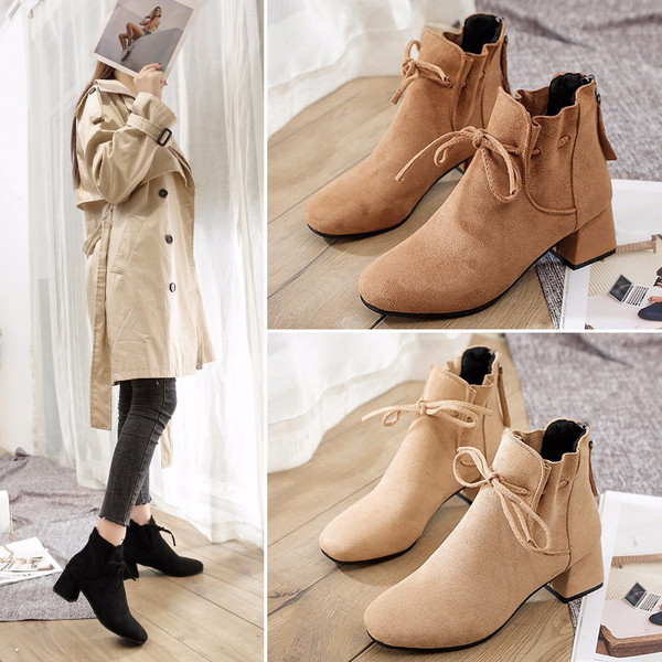 Stílusos női csizma eco velúrból, vastag sarokkal