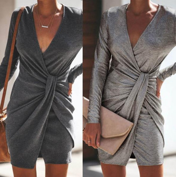 Rochie moderna de dama cu decolteu in V in doua culori