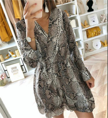 HIT Modern női ruha lótusz ujjal és V-nyakú leopárd mintával