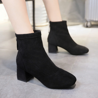 Cizme de dama elegante cu toc gros in doua culori