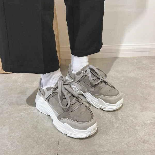 Tenisi dama din piele intoarsa eco cu talpa groasa de culoare gri