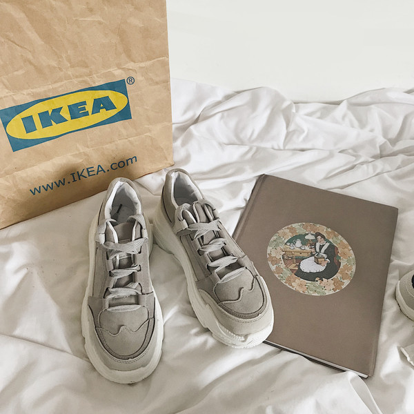 Tenisi dama din piele intoarsa eco cu talpa groasa de culoare gri