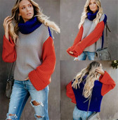 Új modell női színes pulóver pólógallérral és széles ujjakkal