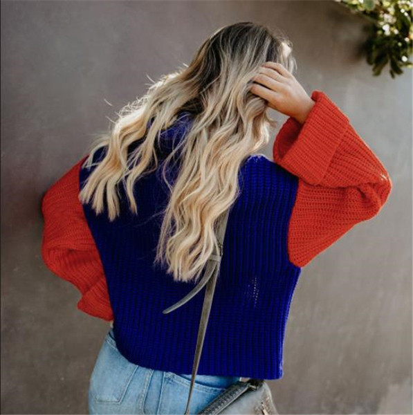 Új modell női színes pulóver pólógallérral és széles ujjakkal
