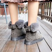 Κυρίες μπότες με κορδέλα και μεταλλικά στοιχεία σε μαύρο και γκρι χρώμα