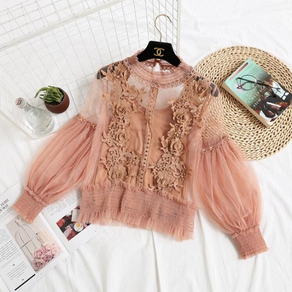 Stílusos női blúz átlátszó ujjakkal, négy színben