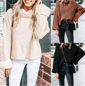 Női téli pulóver pólógallérral, fekete, barna és bézs színben